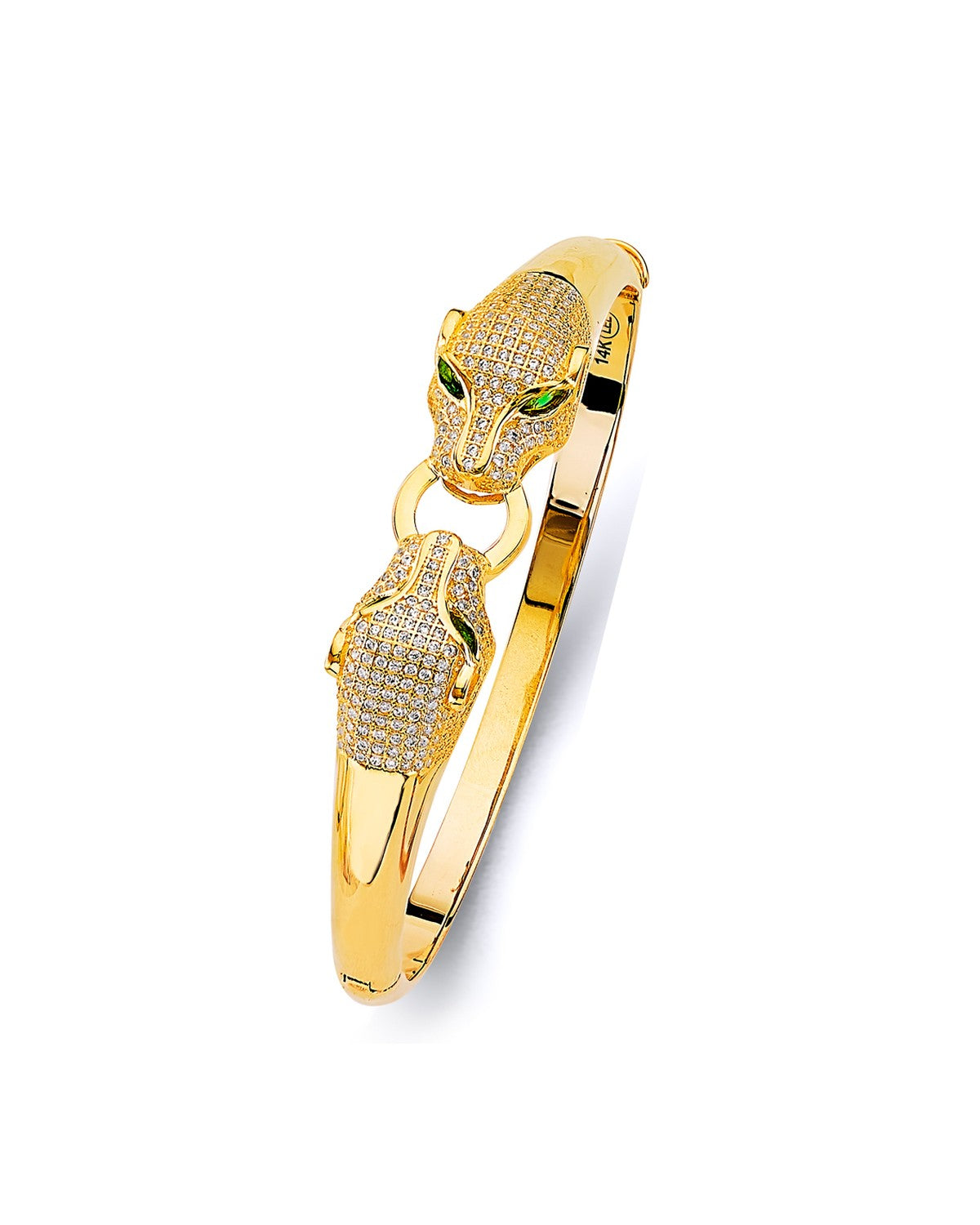 14K Yellow Gold CZ Panther Oval Bangle (GL-0157)