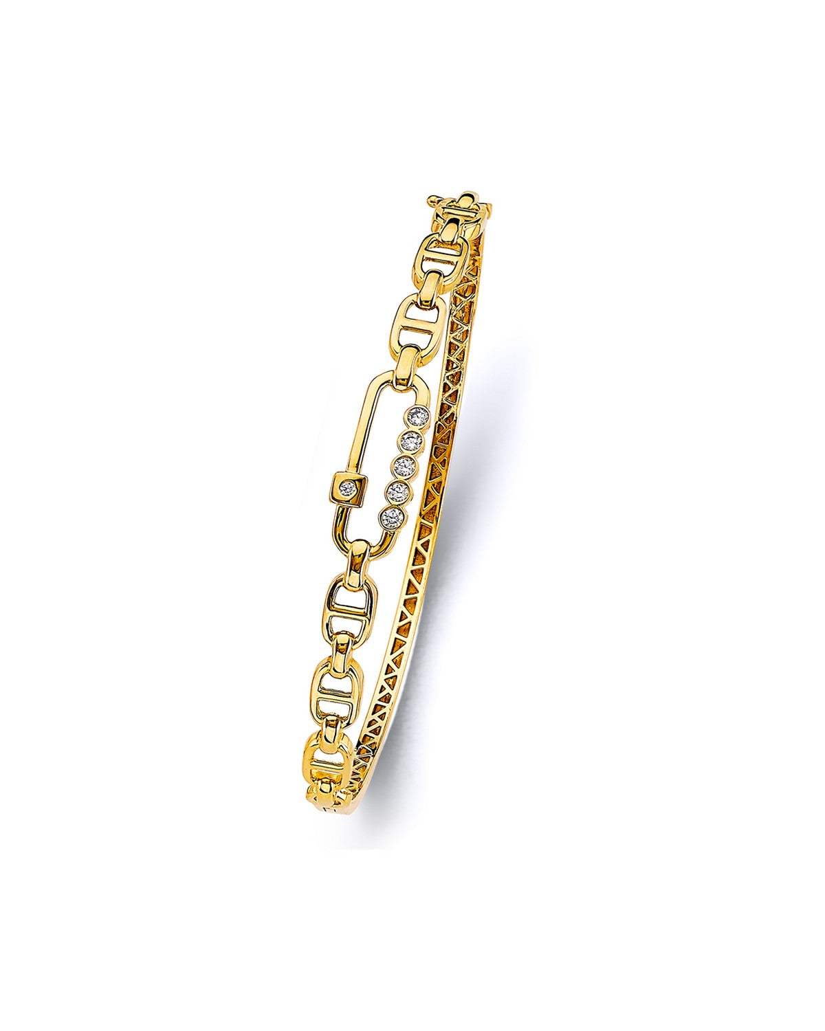 14K Yellow Gold CZ Oval Bangle (GL-0161)