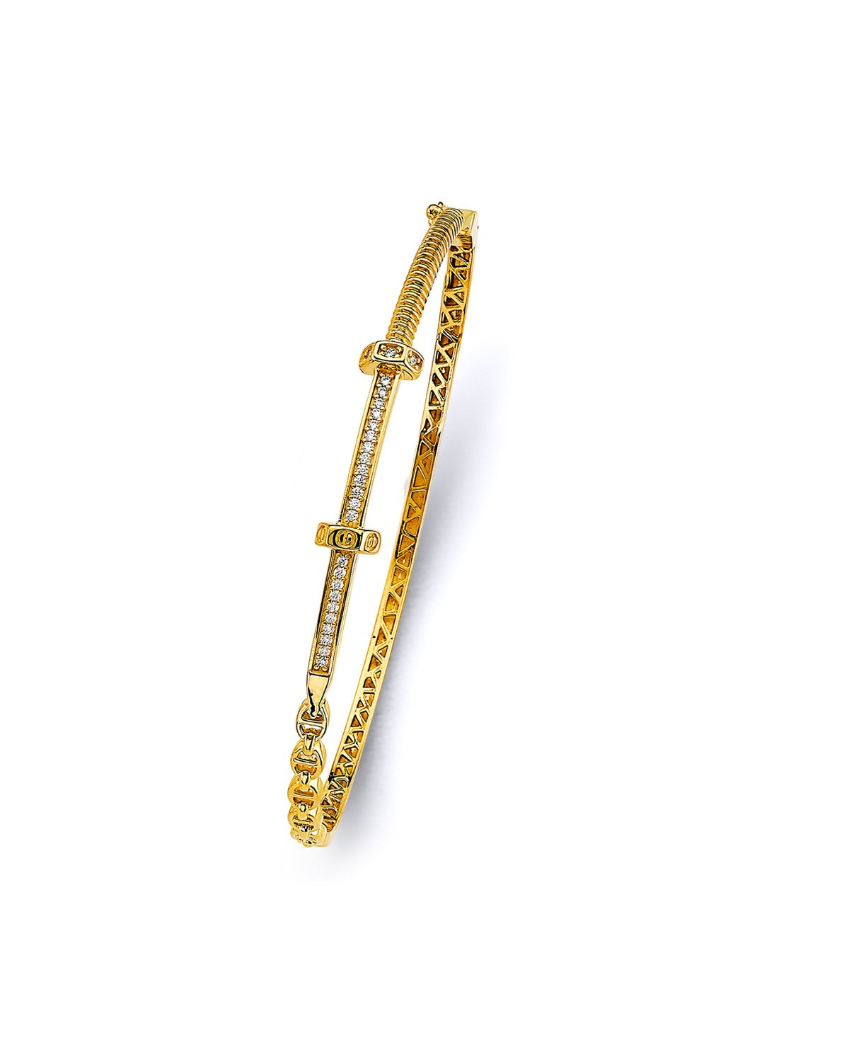 14K Yellow Gold CZ Oval Bangle (GL-0162)