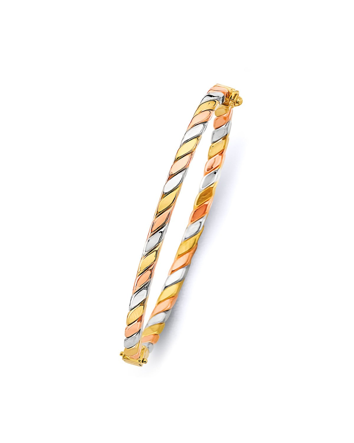 14K Tri-Color Gold 3C Square Tube Hollow Braided Oval Bangle (GL-0165)