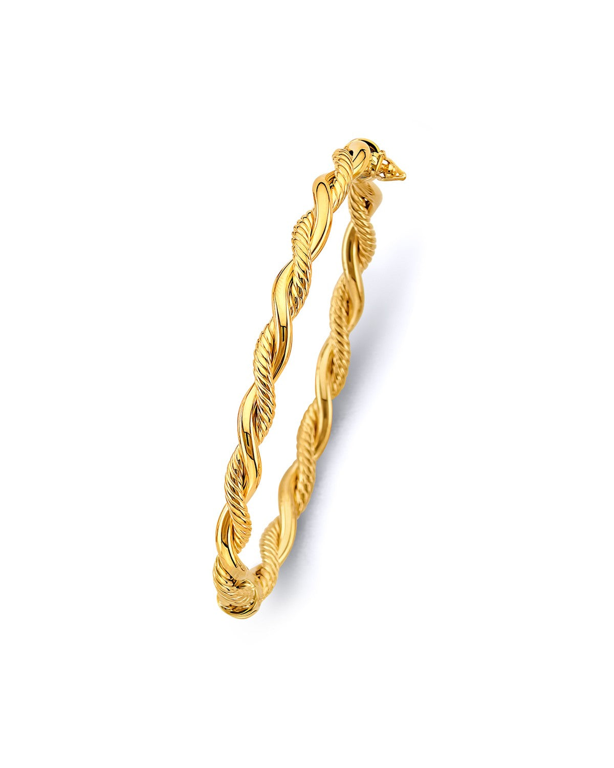 14K Yellow Gold Round Tube Hollow Braided Oval Bangle (GL-0166)
