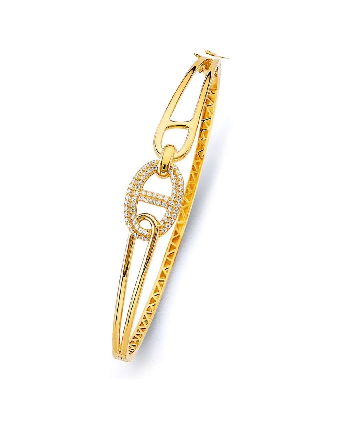 14K Yellow Gold CZ Hollow Oval Bangle (GL-0171)