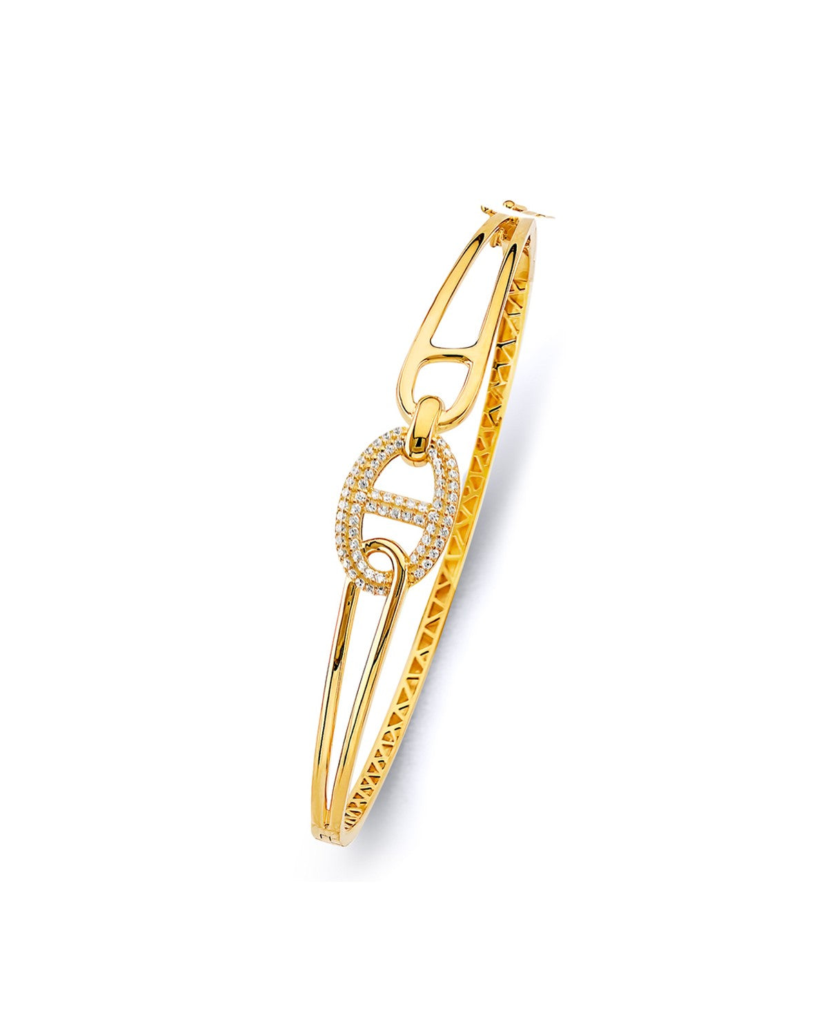 14K Yellow Gold CZ Hollow Oval Bangle (GL-0171)