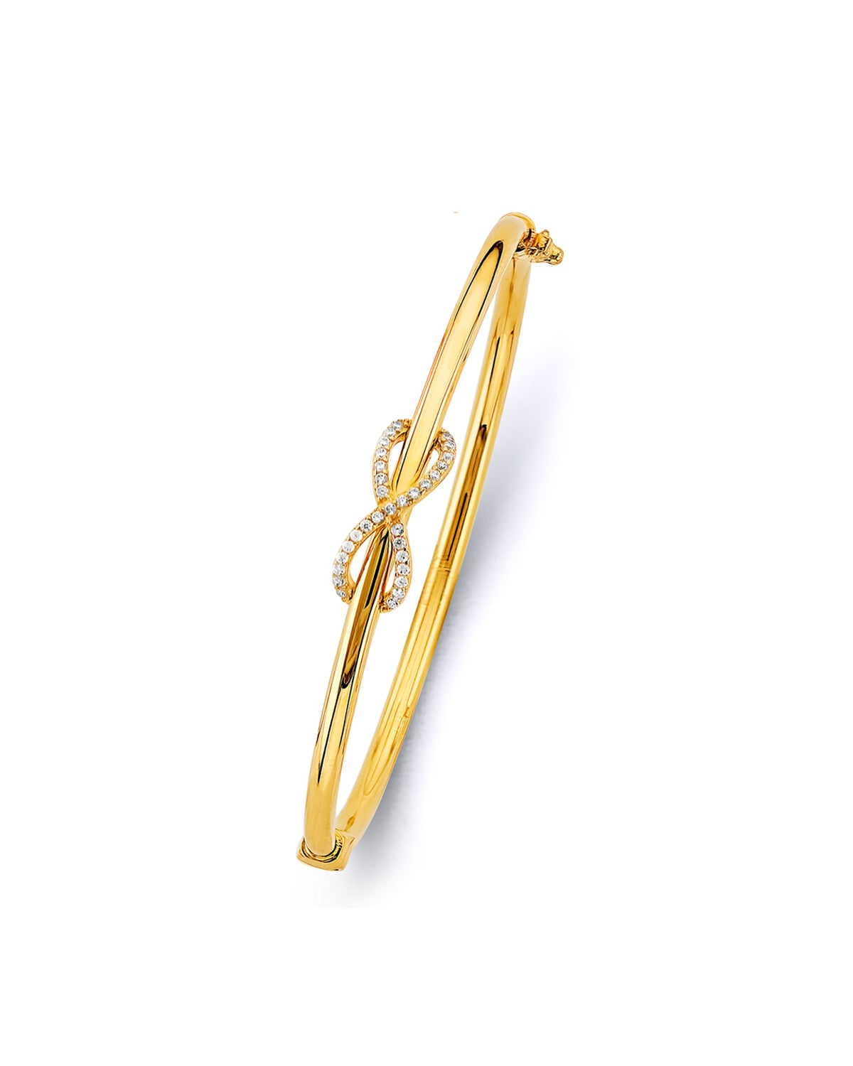 14K Yellow Gold CZ Hollow Oval Bangle (GL-0172)