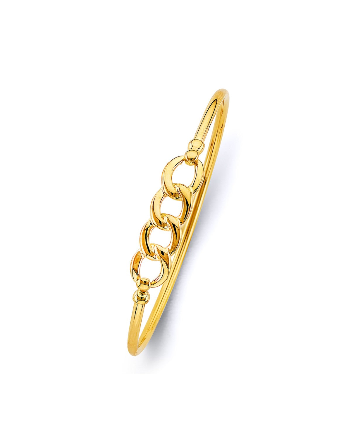 14K Yellow Gold Curb Hollow Oval Bangle (GL-0173)
