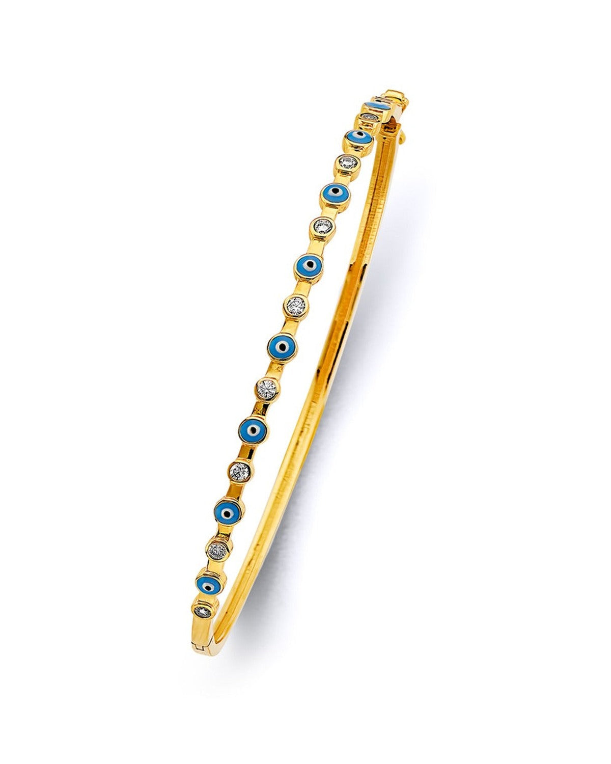 14K Yellow Gold Evil Eye Oval Bangle (GL-0174)