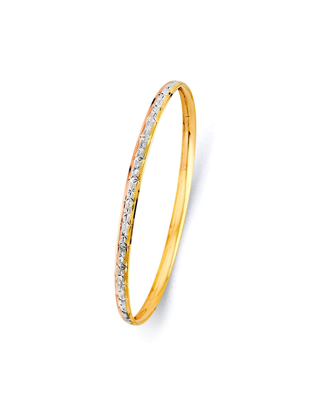 14K Yellow Gold 3C 3.7mm Concave Half Dome Solid Bangle (GL-0193)