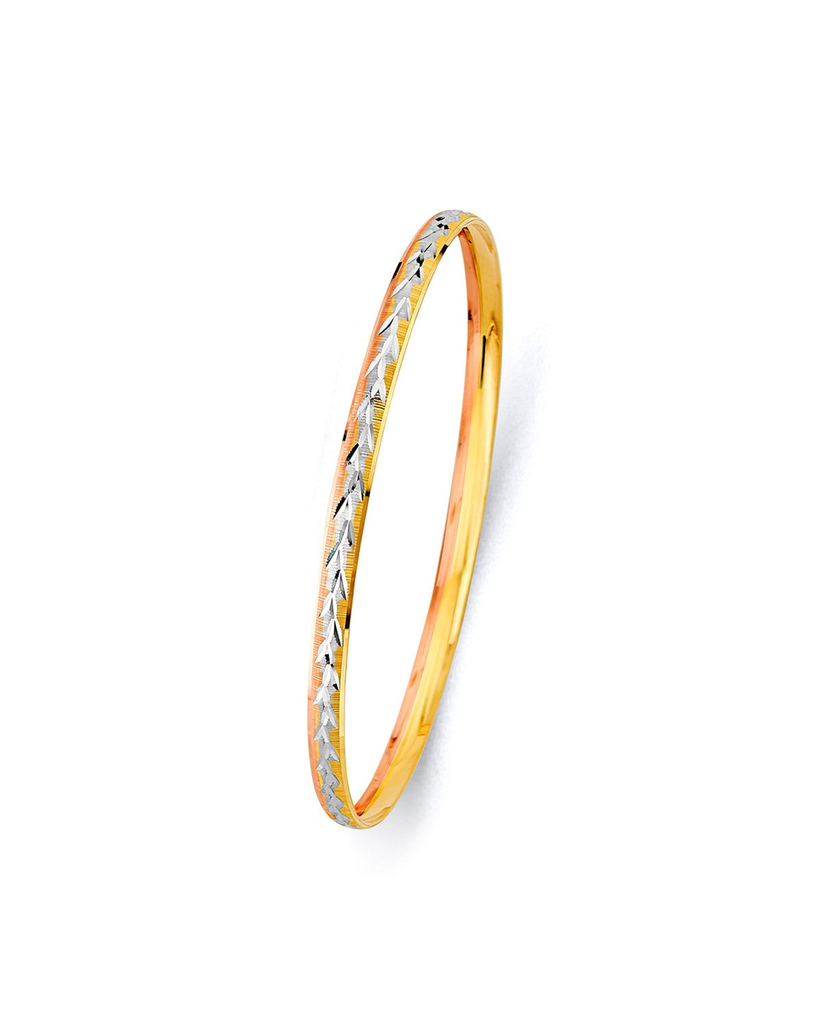 14K Yellow Gold 3C 3.7mm Concave Half Dome Solid Bangle (GL-0194)