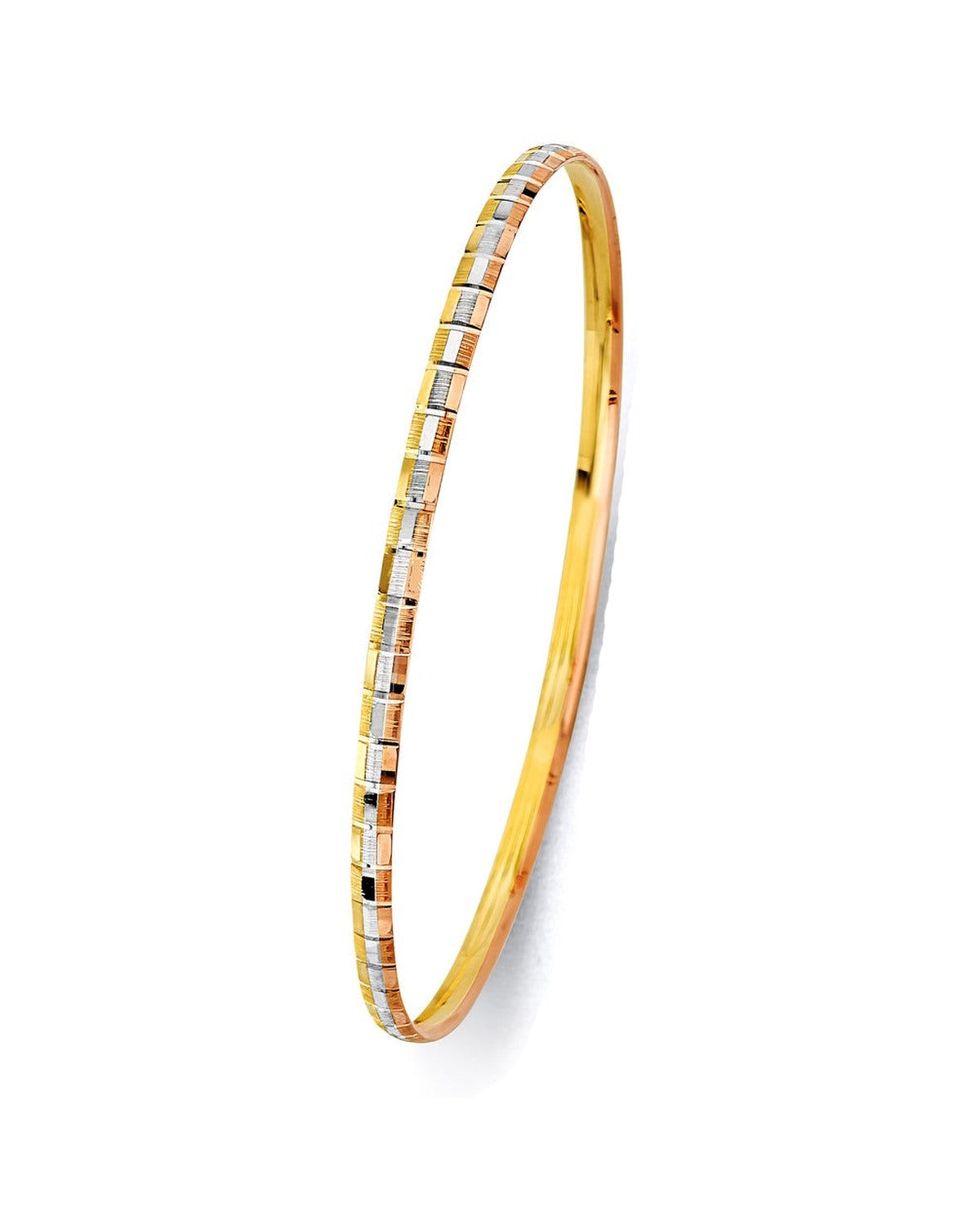 14K Yellow Gold 3C 3.0mm Concave Half Dome Solid Bangle (GL-0195)