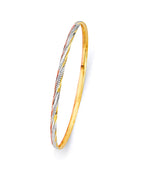 14K Yellow Gold 3C 3.0mm Concave Half Dome Solid Bangle (GL-0196)