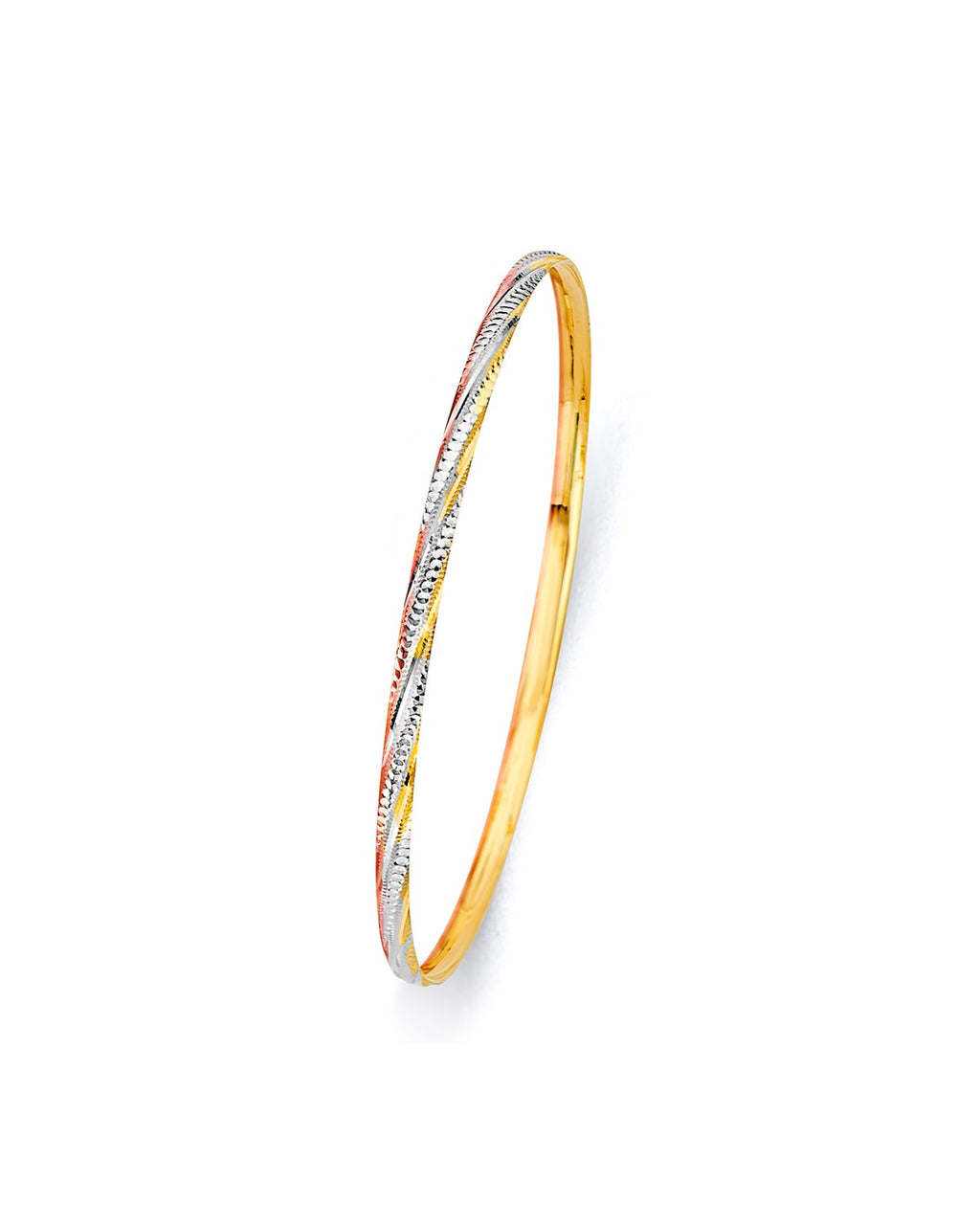 14K Yellow Gold 3C 3.0mm Concave Half Dome Solid Bangle (GL-0196)