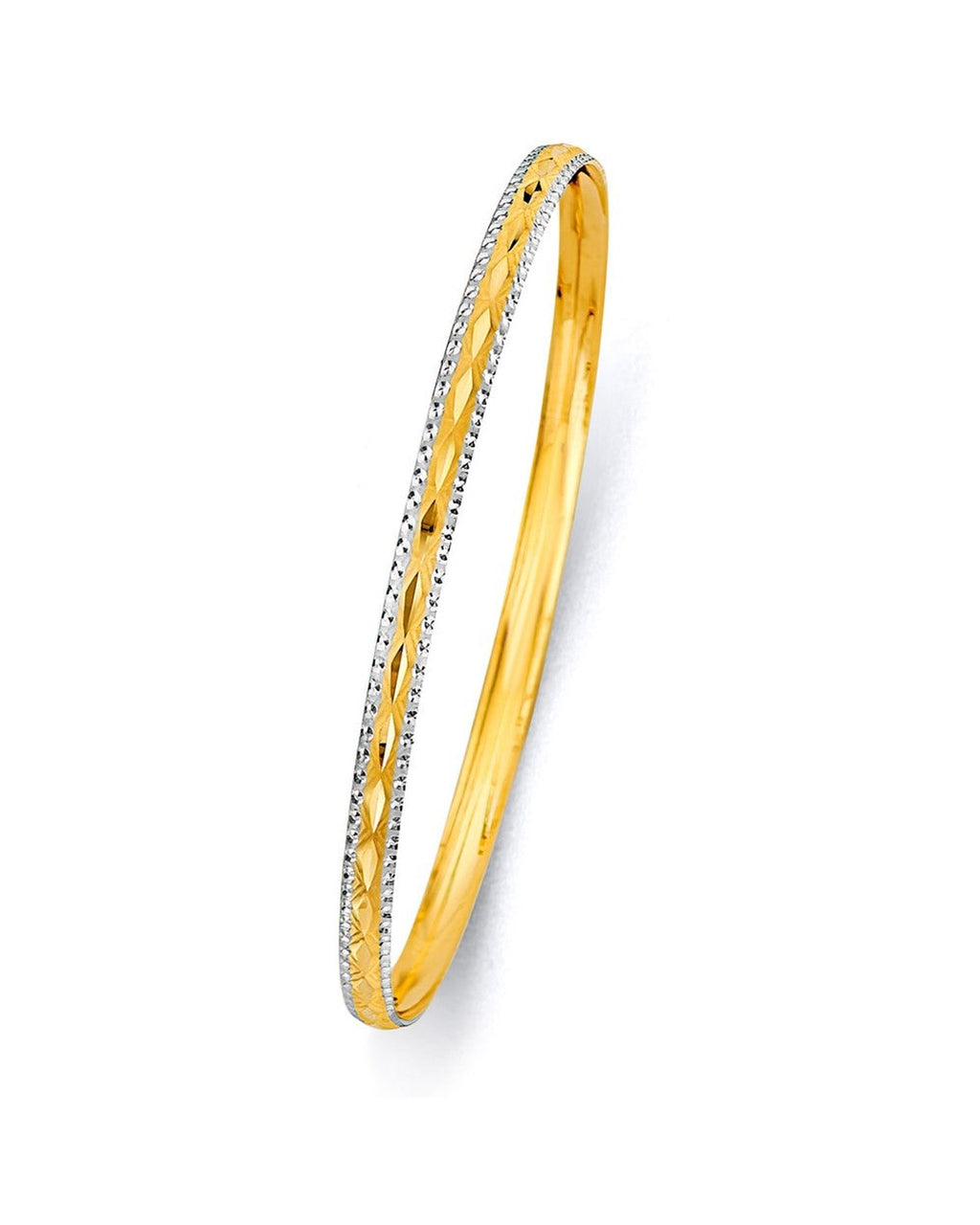 14K Yellow Gold 2T 3.7mm Concave Half Dome Solid Bangle (GL-0197)