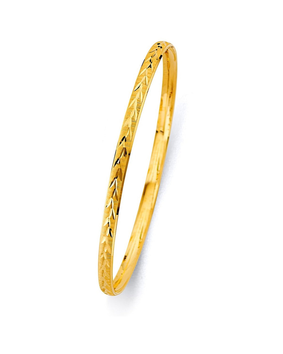 14K Yellow Gold 3.7mm Concave Half Dome Solid Bangle (GL-0198)