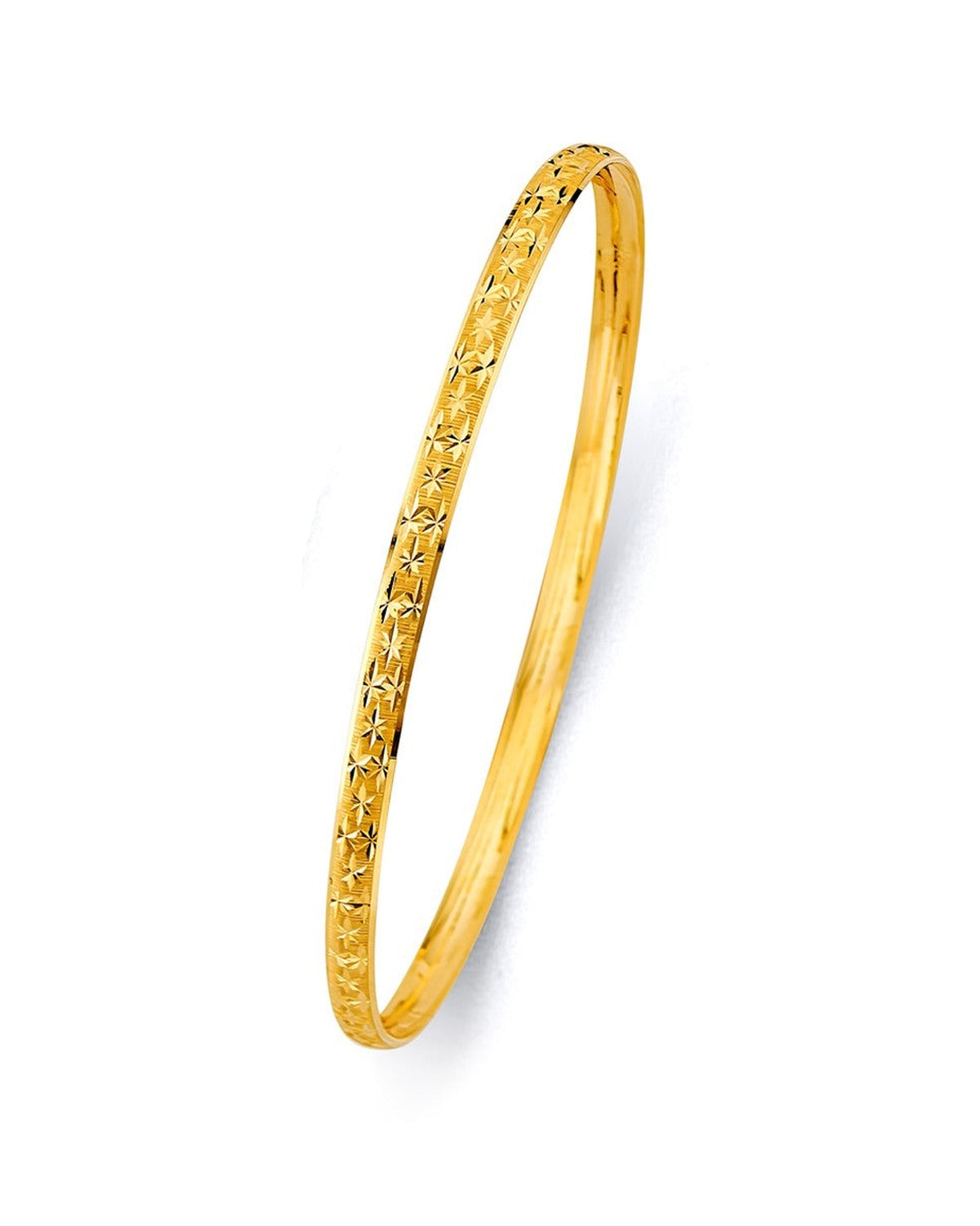 14K Yellow Gold 3.7mm Concave Half Dome Solid Bangle (GL-0199)