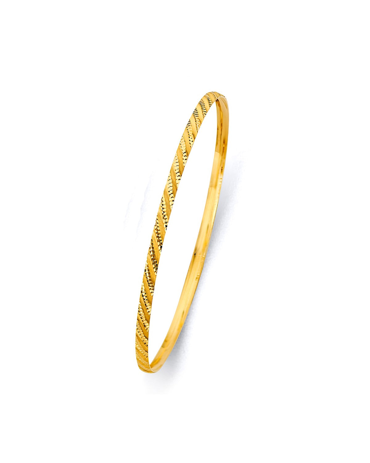 14K Yellow Gold 3mm Concave Half Dome Solid Bangle (GL-0200)