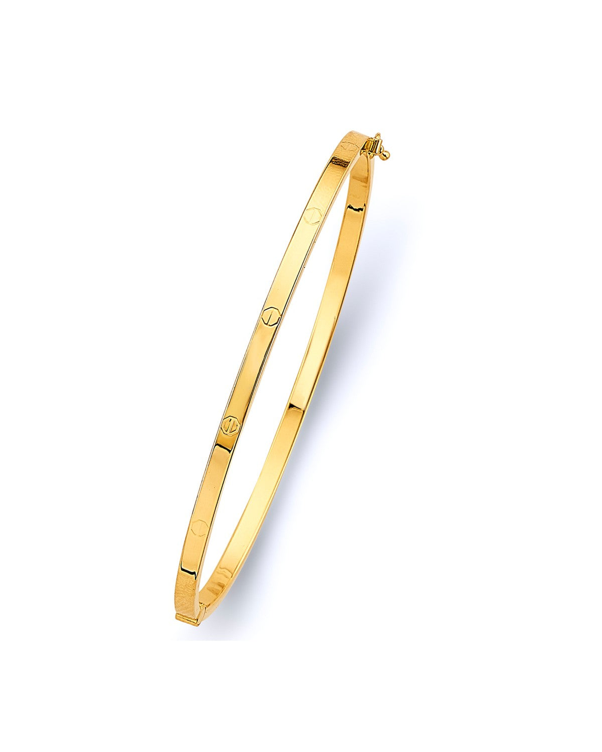 14K Yellow Gold 3mm Square Hollow Oval Bangle with Screw (GL-0213)