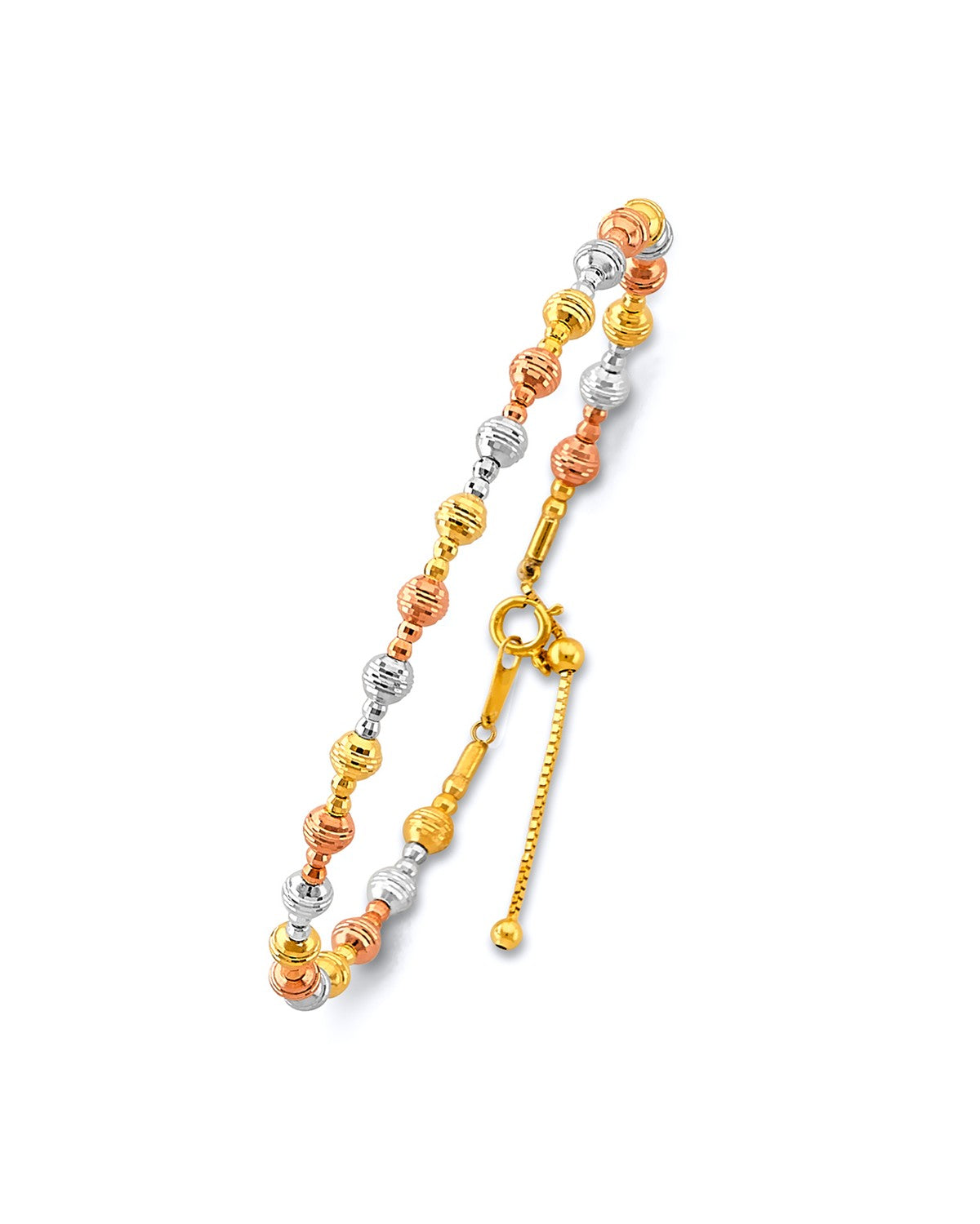 14K Tri-Color Gold 3C Fancy Adjust Oval Bangle with Ball (GL-0214)