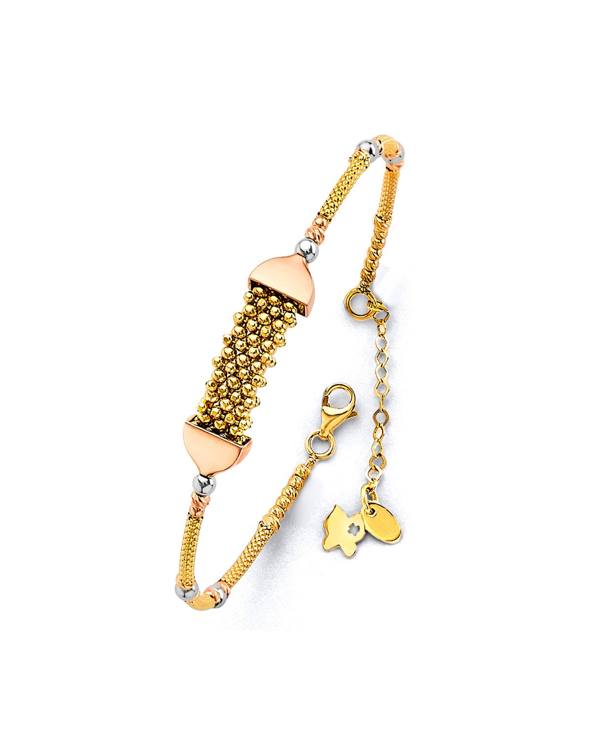14K Tri-Color Gold 3C Fancy Adjust Oval Bangle with Ball (GL-0216)
