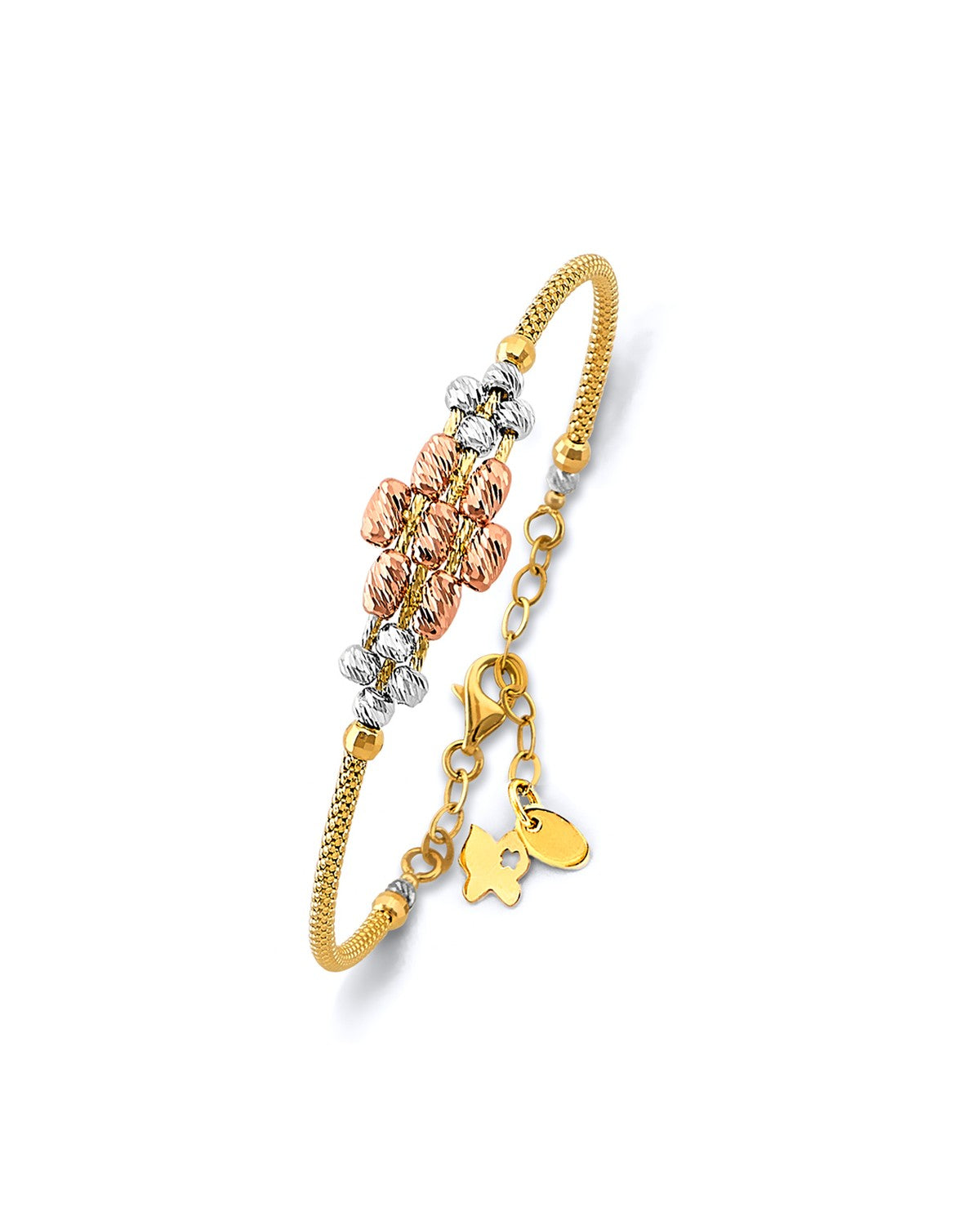 14K Tri-Color Gold 3C Fancy Adjust Oval Bangle with Ball (GL-0217)