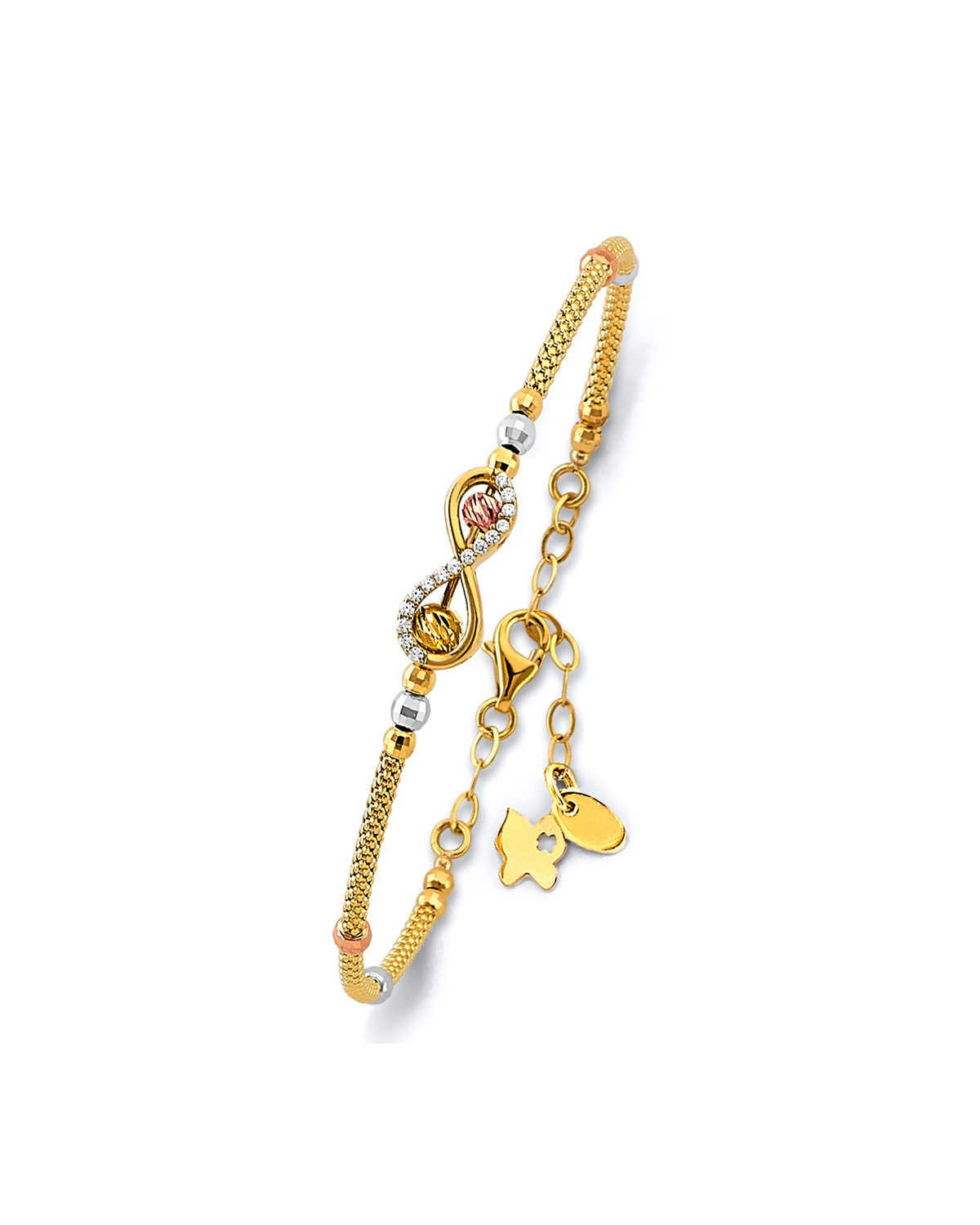14K Tri-Color Gold 3C Fancy Adjust Oval Bangle with Ball (GL-0218)