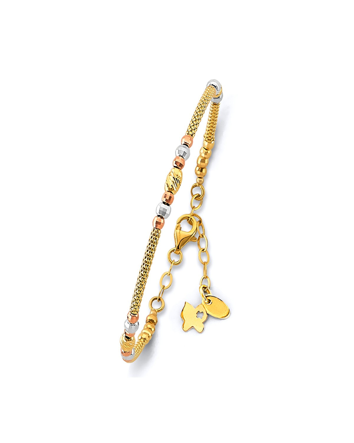 14K Tri-Color Gold 3C Fancy Adjust Oval Bangle with Ball (GL-0219)
