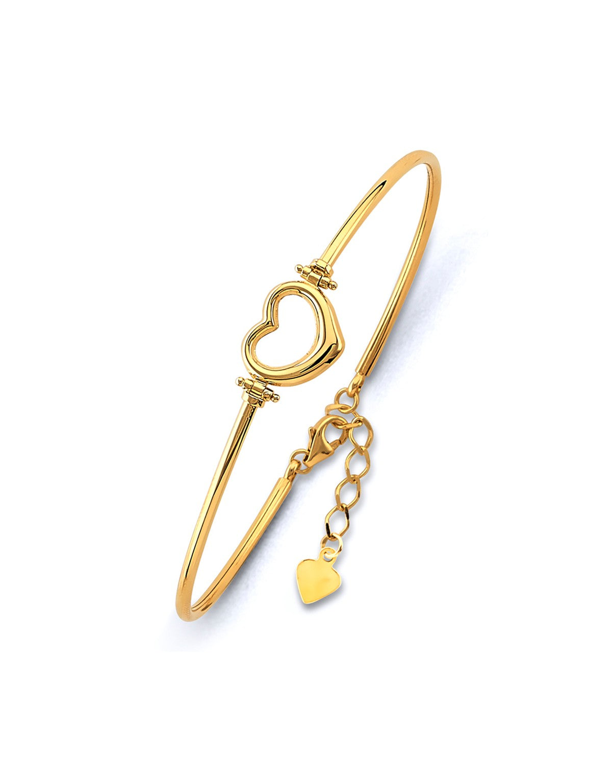 14K Yellow Gold Adjustable Heart Oval Bangle (GL-0221)