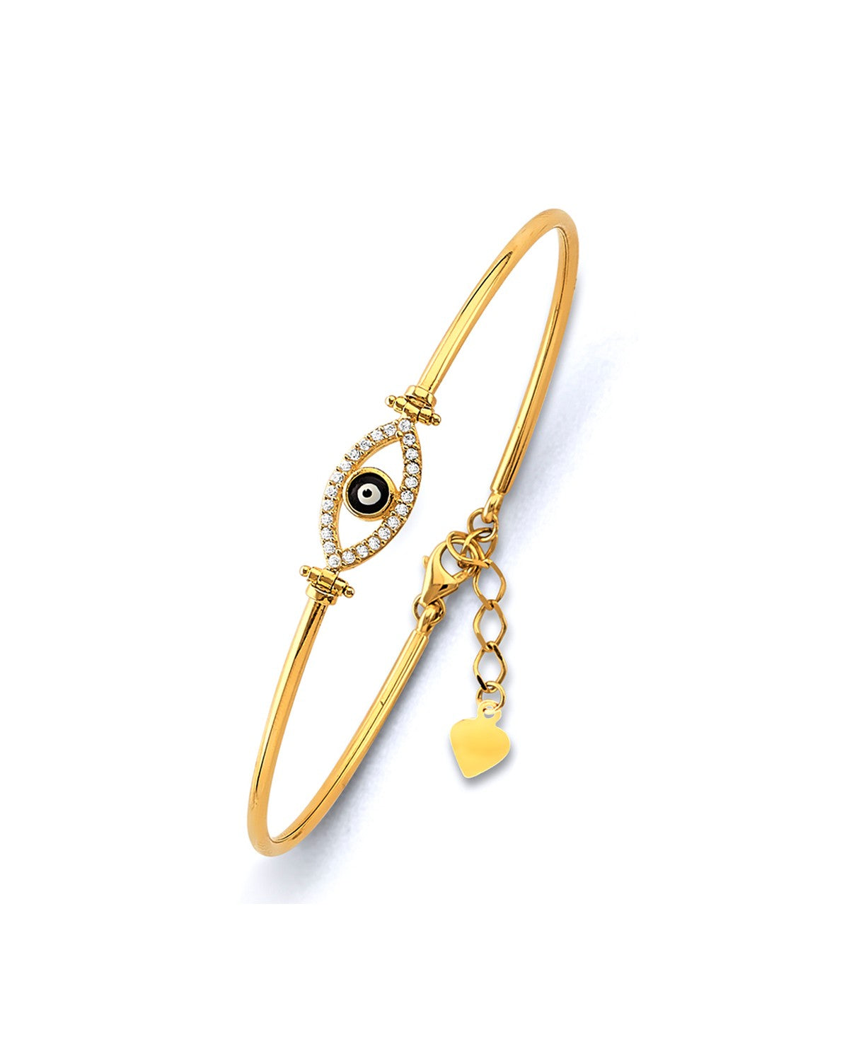 14K Yellow Gold Adjustable Evil Eye Oval Bangle (GL-0222)