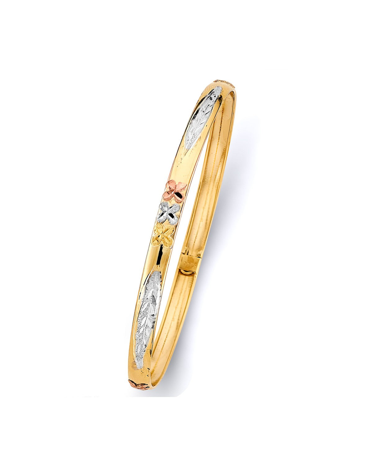 14K Yellow Gold 3C 5mm Flexible Bangle with Flower (GL-0230)