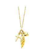 14K Yellow Gold Cross+Heart+WING Necklace (NK-0152)