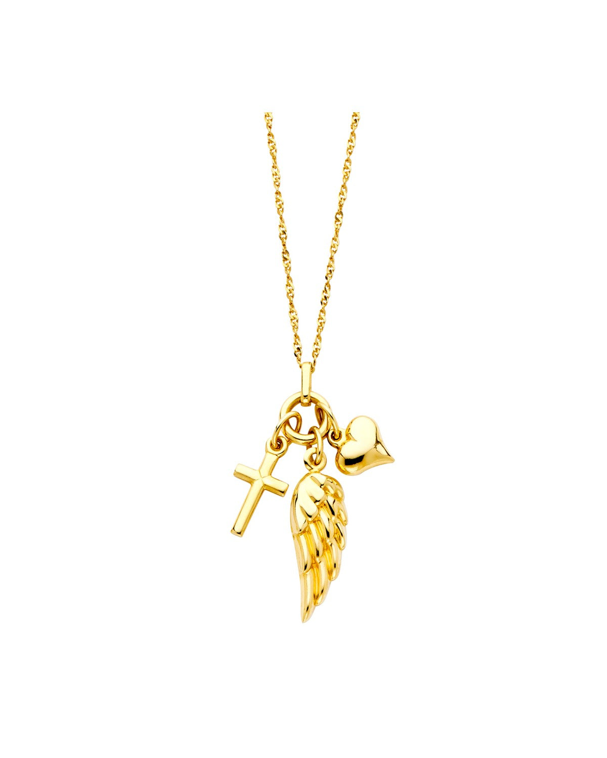 14K Yellow Gold Cross+Heart+WING Necklace (NK-0152)