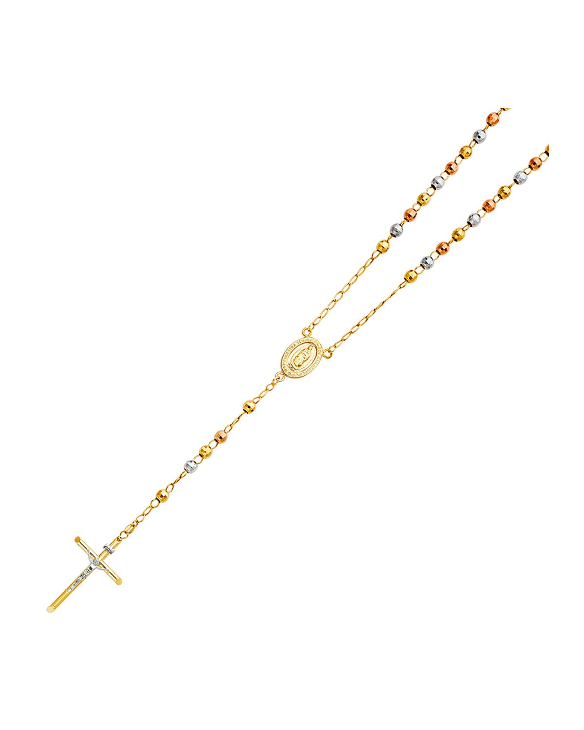 14K Tri-Color Gold 3C 5mm Disco Ball Rosary Necklace (NK-0165)