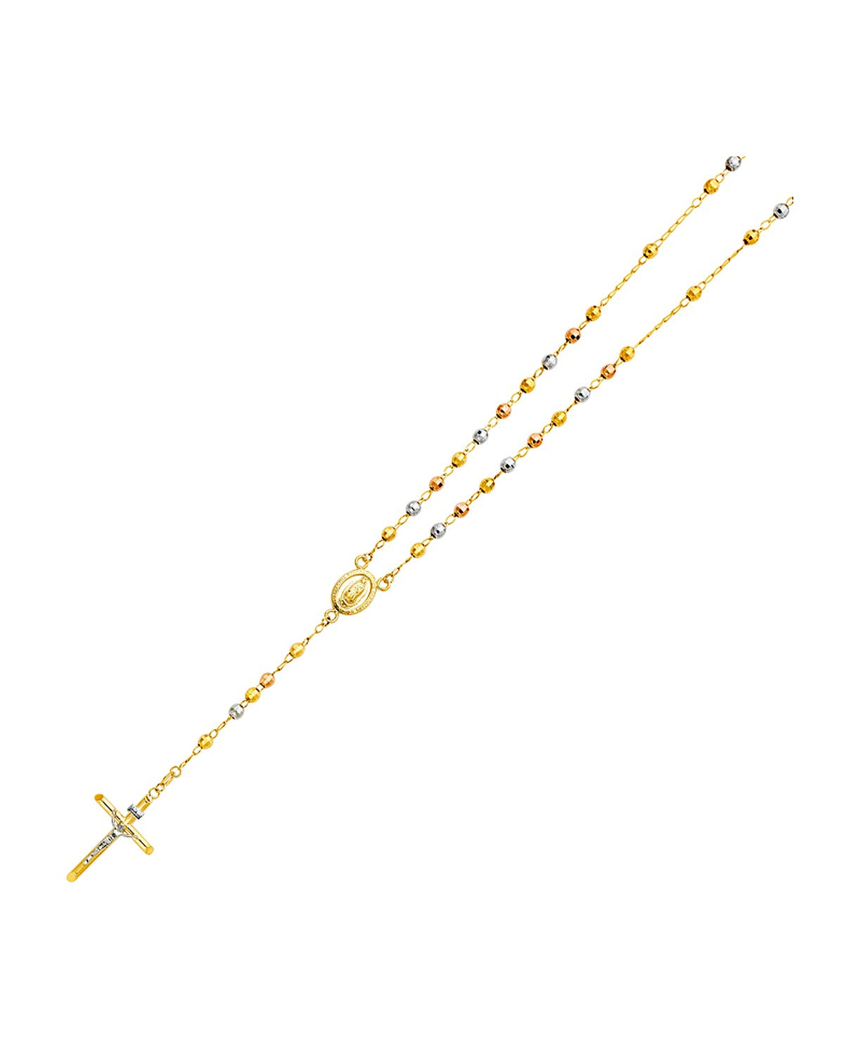 14K Tri-Color Gold 3C 4mm Disco Ball Rosary Necklace (NK-0166)