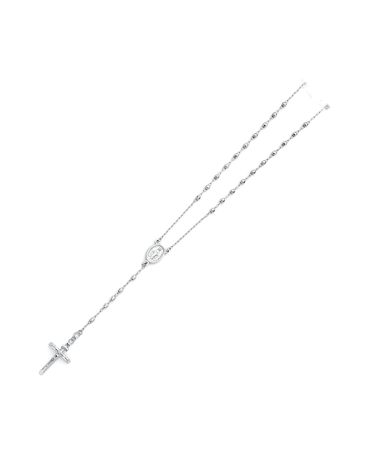 14K White Gold 3mm Disco Ball Rosary Necklace (NK-0175)