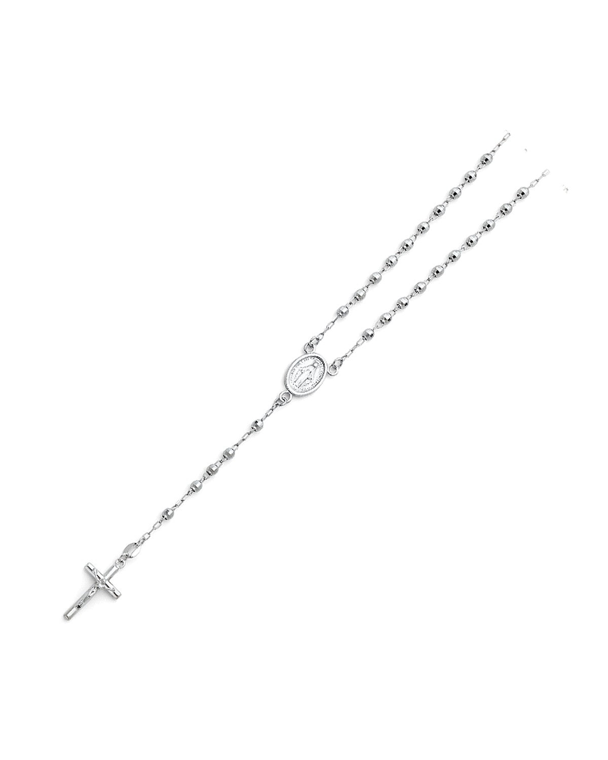 14K White Gold 3mm Disco Ball Rosary Necklace (NK-0185)