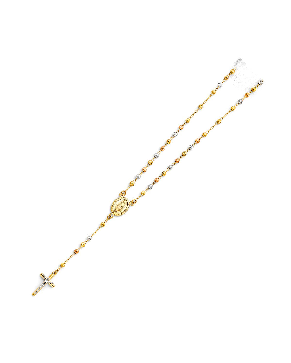 14K Tri-Color Gold 3C 3mm Moon Ball Rosary Necklace (NK-0188)
