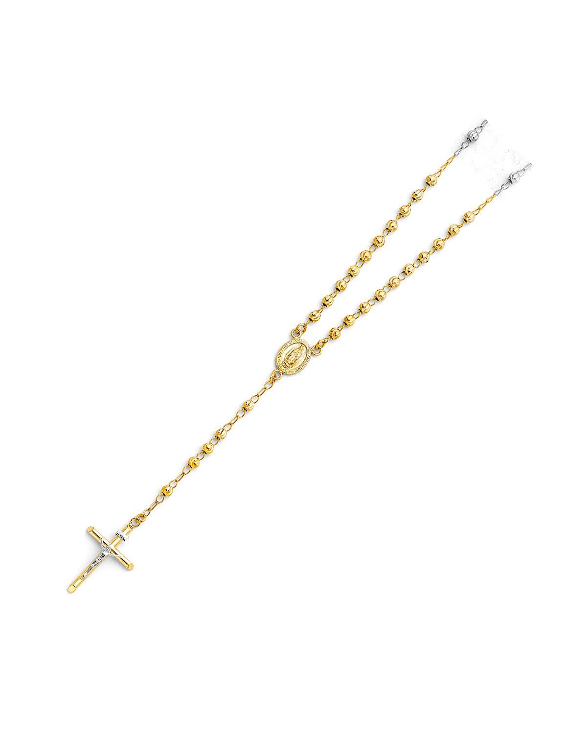 14K Yellow Gold 4mm Moon Ball Rosary Necklace (NK-0189)