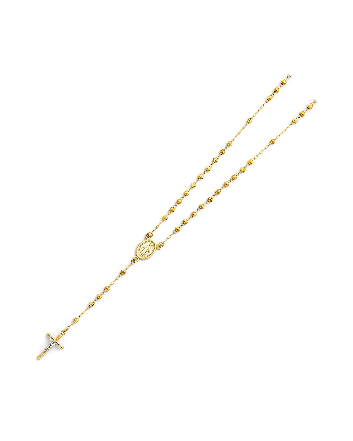 14K Yellow Gold 3mm Moon Ball Rosary Necklace (NK-0191)
