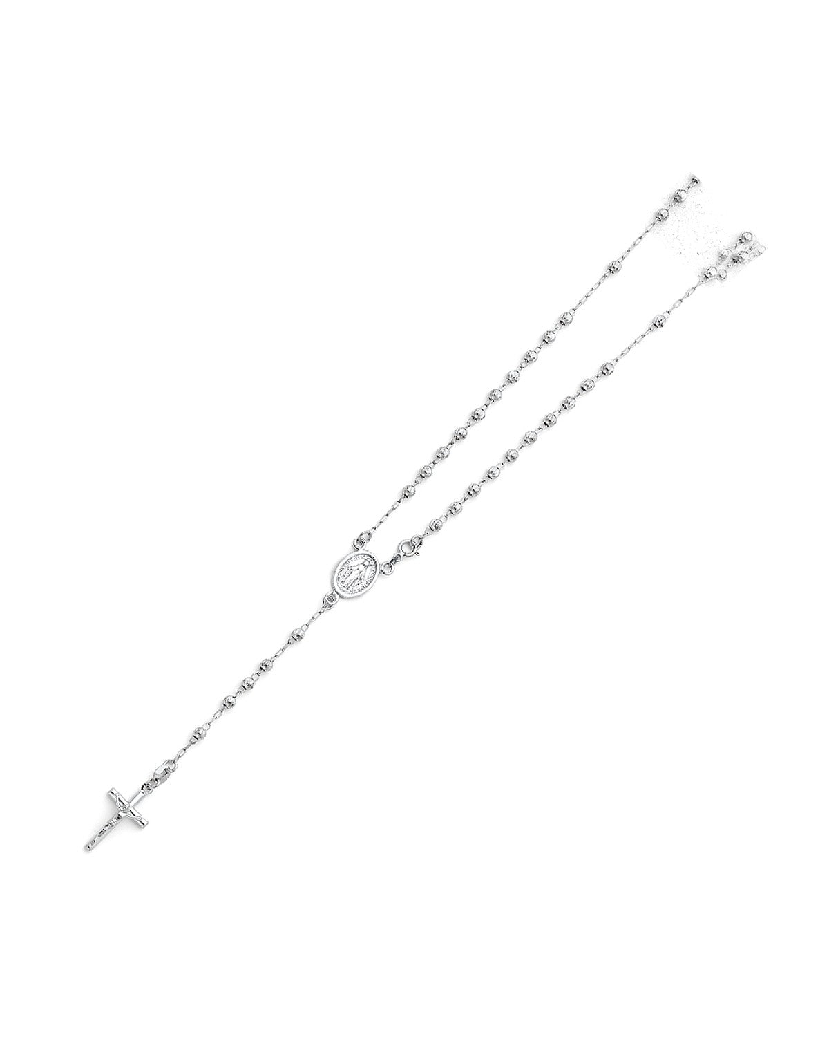 14K White Gold 3mm Moon Ball Rosary Necklace (NK-0193)