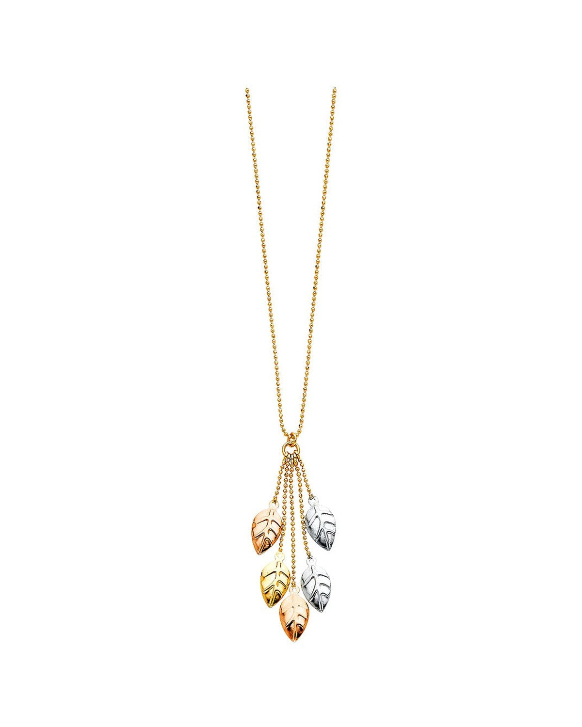 14K Tri-Color Gold 3C Leaves Necklace (NK-0196)