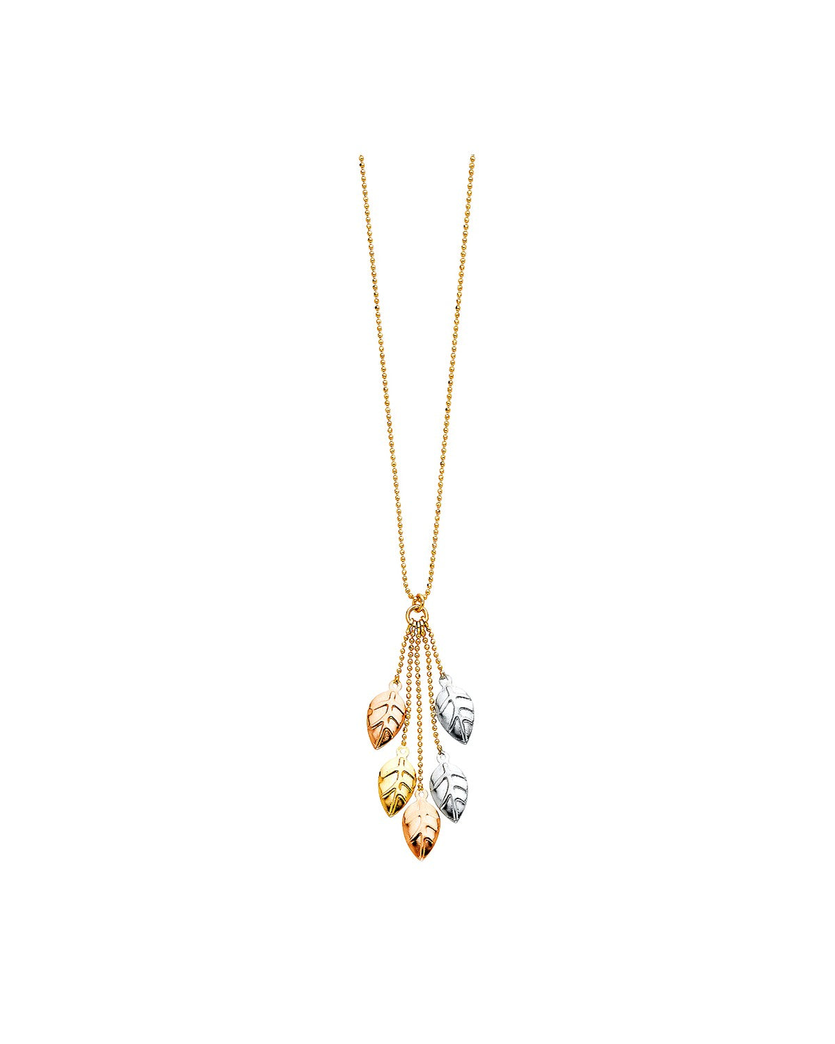 14K Tri-Color Gold 3C Leaves Necklace (NK-0196)