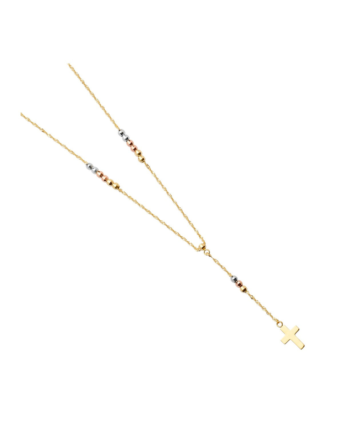 14K Tri-Color Gold 3C 2.5mm Ball Fancy Rosary Necklace (NK-0199)