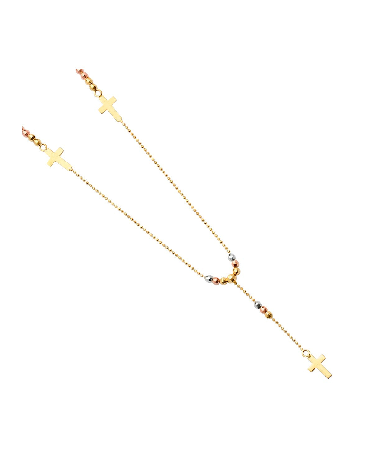 14K Tri-Color Gold 3C 2.5mm Ball Fancy Rosary Necklace (NK-0200)