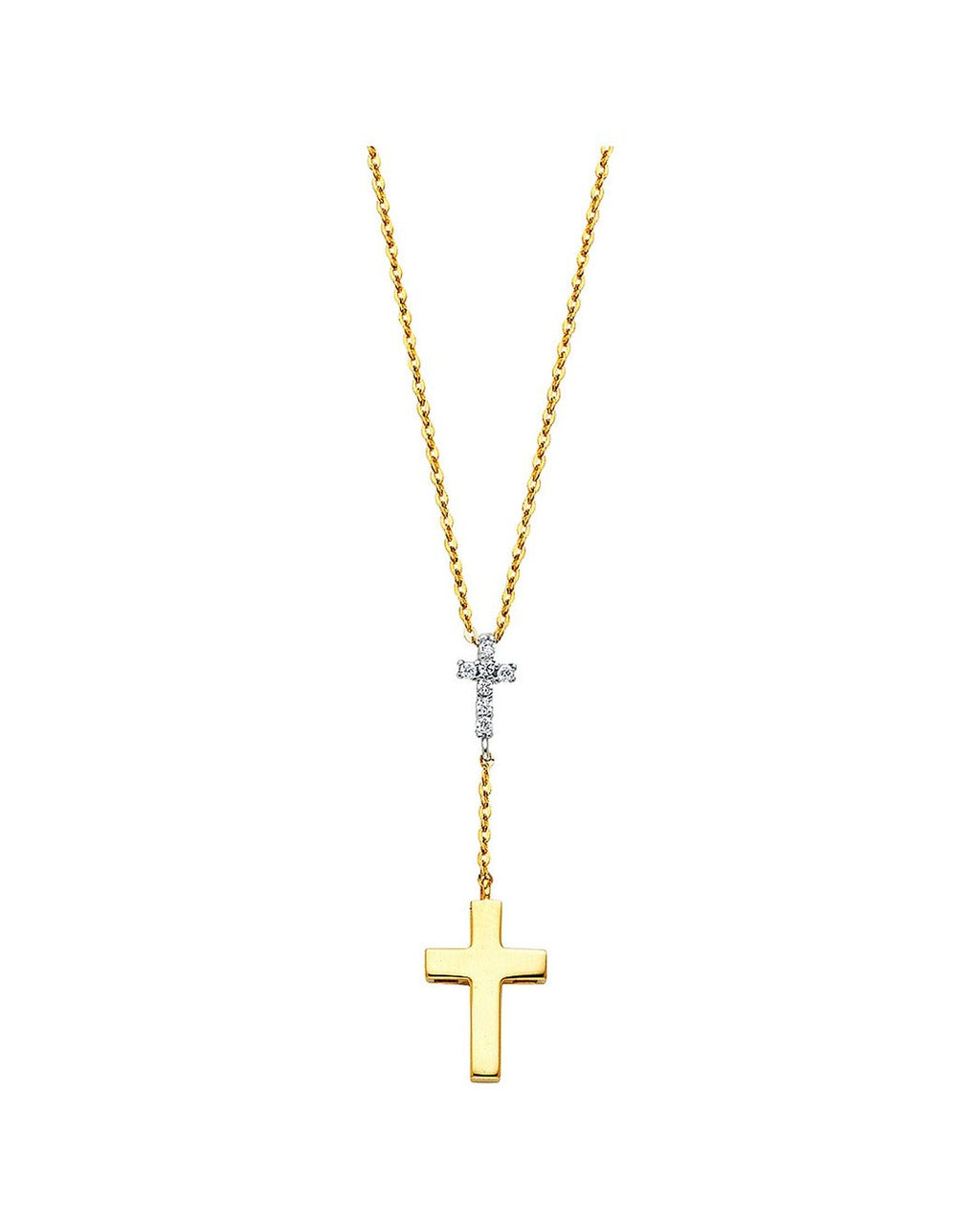 14K Two-Tone Gold 2T CZ Cross Necklace (NK-0214)