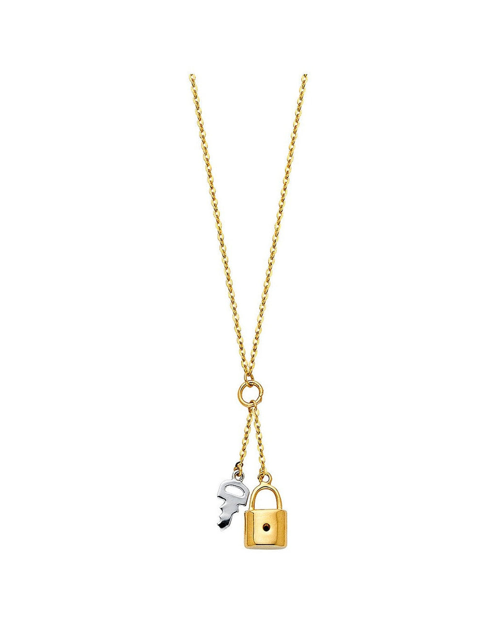 14K Two-Tone Gold 2T Key + Lock Necklace (NK-0223)