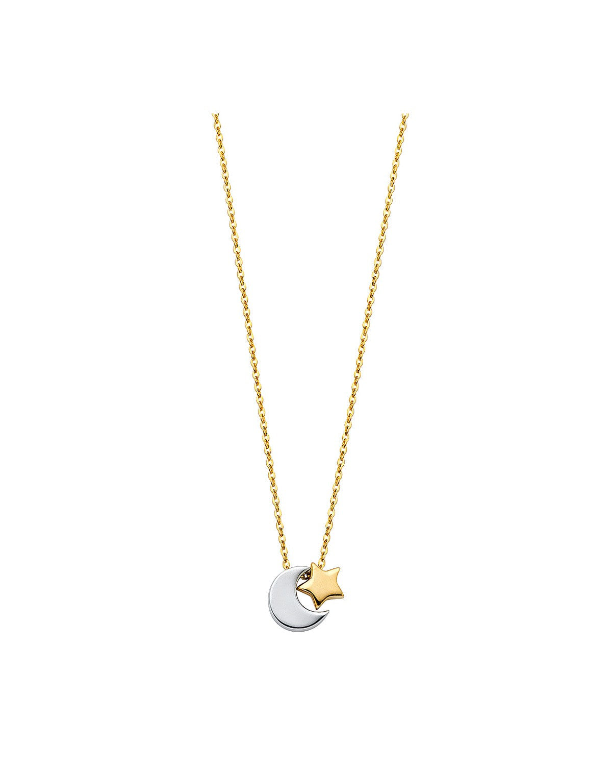 14K Two-Tone Gold 2T Moon + Star Necklace (NK-0224)