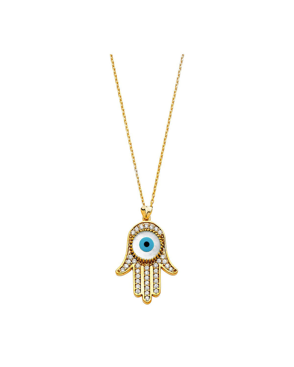 14K Yellow Gold CZ Evil Eye Hamsa Necklace (NK-0227)