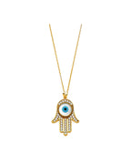 14K Yellow Gold CZ Evil Eye Hamsa Necklace (NK-0227)