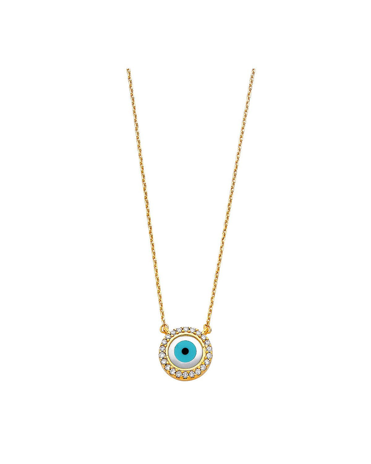 14K Yellow Gold CZ Evil Eye Necklace (NK-0229)