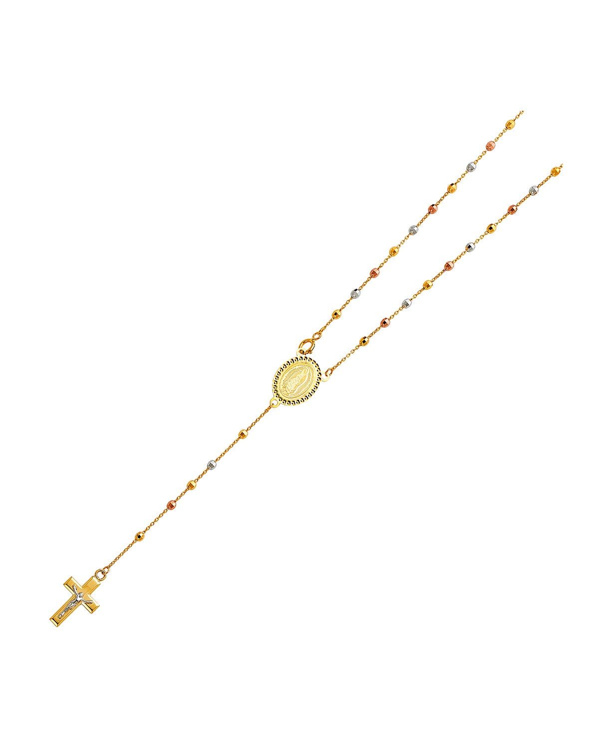 14K Tri-Color Gold 3C 2.5mm Disco Ball Rosary Necklace (NK-0235)