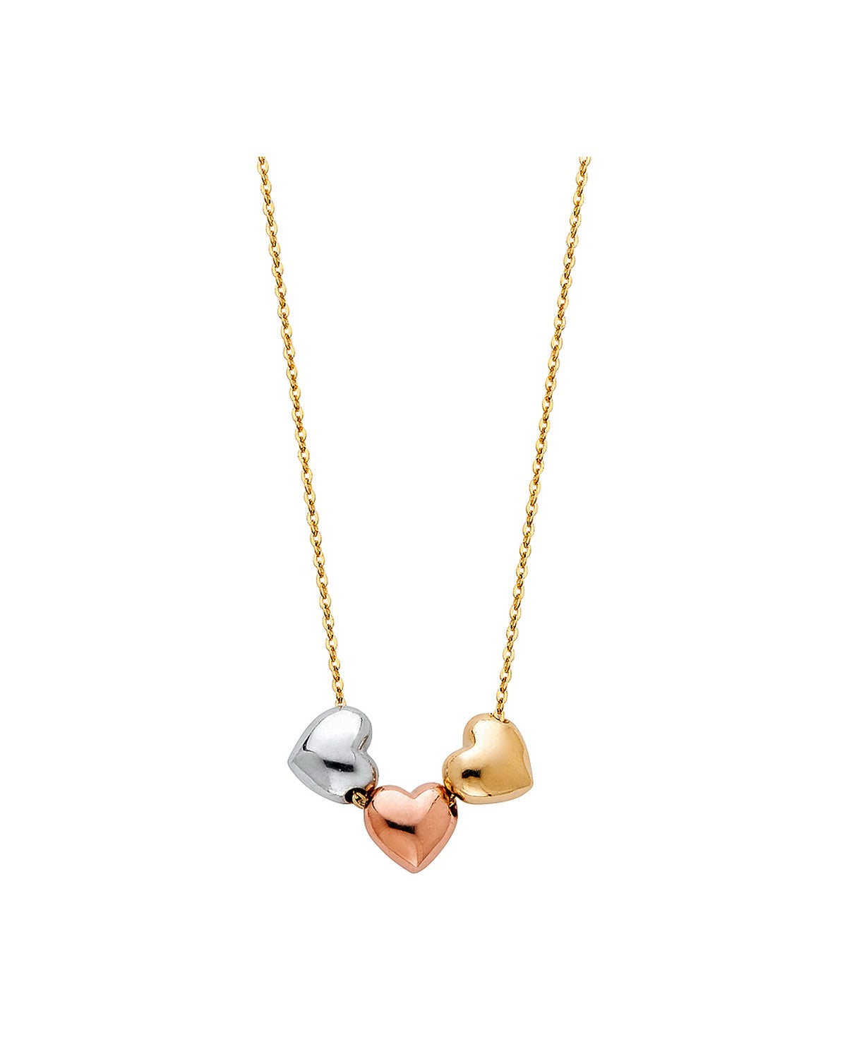 14K Tri-Color Gold 3C 3 Hearts Necklace (NK-0247)
